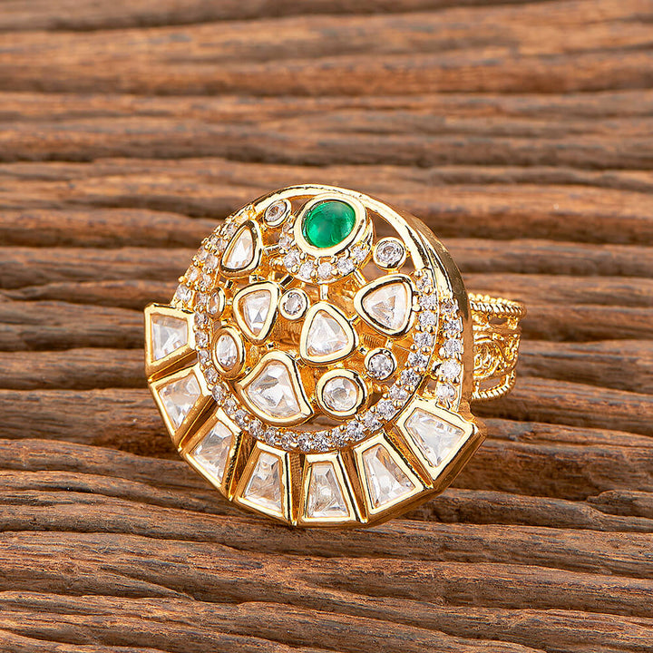 Kundan Adjustable Ring With Gold Plating 301703