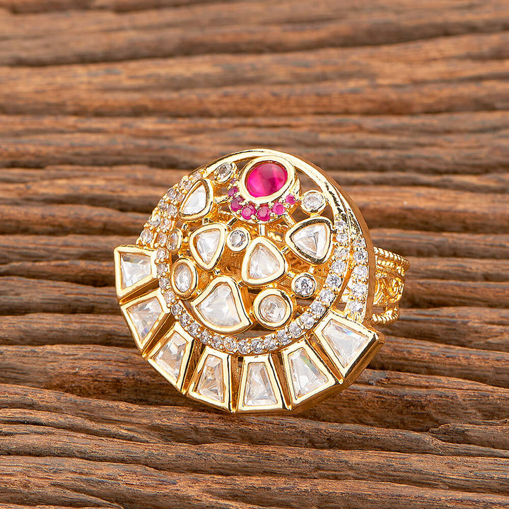 Kundan Adjustable Ring With Gold Plating 301703