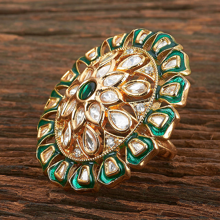 Kundan Adjustable Ring With Gold Plating 301709