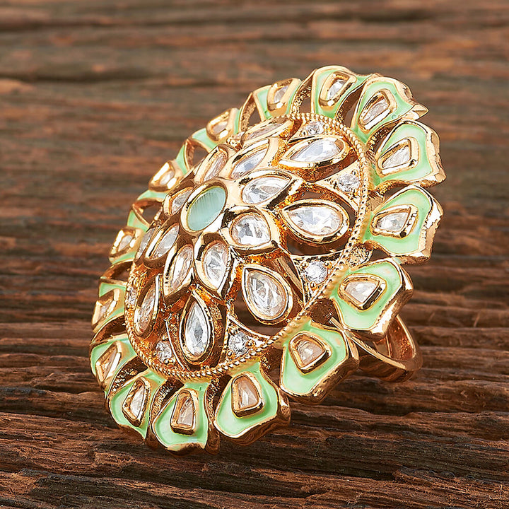 Kundan Adjustable Ring With Gold Plating 301709