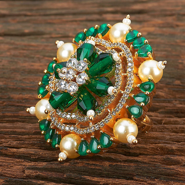 Kundan Adjustable Ring With Gold Plating 301710