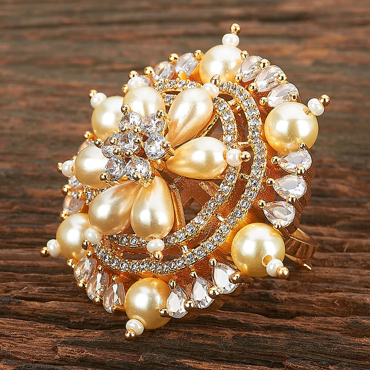 Kundan Adjustable Ring With Gold Plating 301710