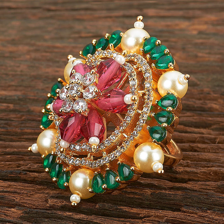 Kundan Adjustable Ring With Gold Plating 301710