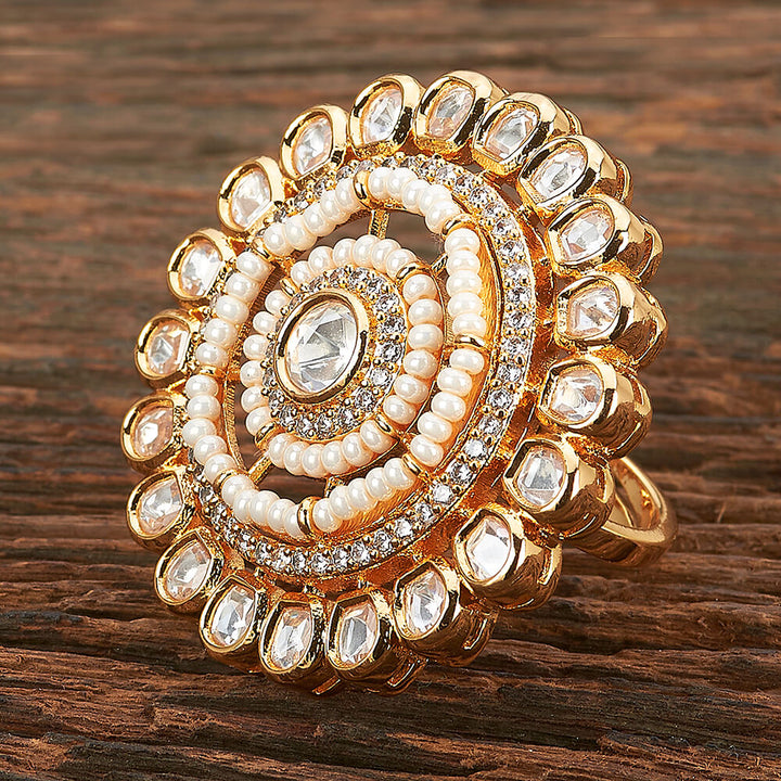 Kundan Adjustable Ring With Gold Plating 301713