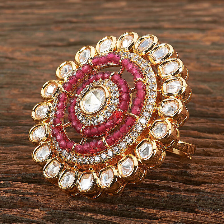 Kundan Adjustable Ring With Gold Plating 301713