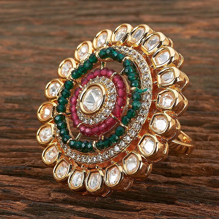 Kundan Adjustable Ring With Gold Plating 301713