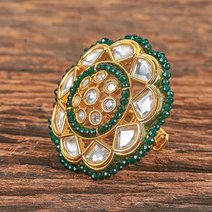 Kundan Adjustable Ring With Gold Plating 301796