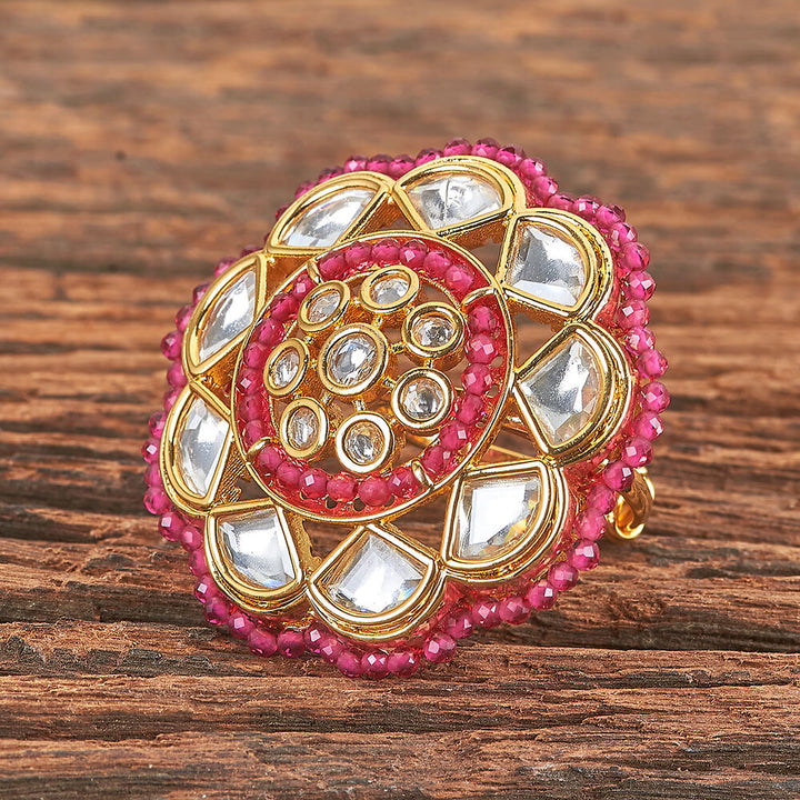 Kundan Adjustable Ring With Gold Plating 301796