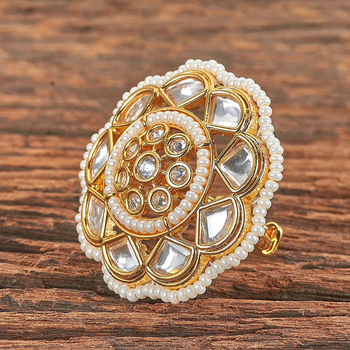 Kundan Adjustable Ring With Gold Plating 301796