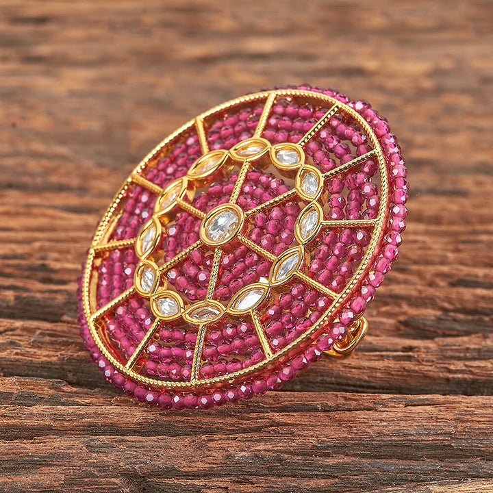 Kundan Adjustable Ring With Gold Plating 301797