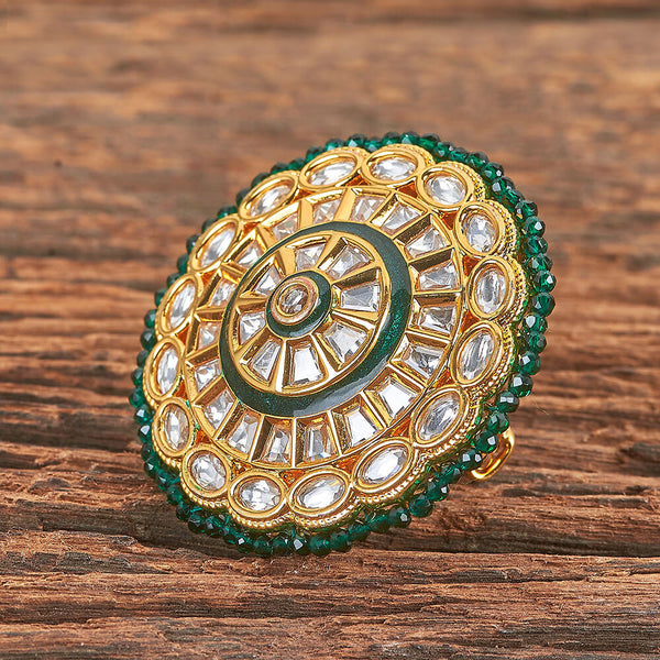 Kundan Adjustable Ring With Gold Plating 301798