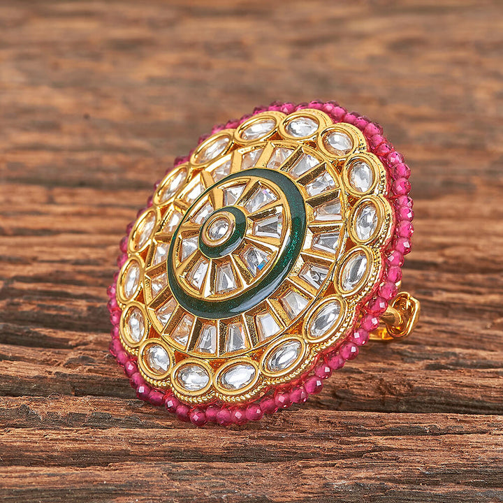 Kundan Adjustable Ring With Gold Plating 301798