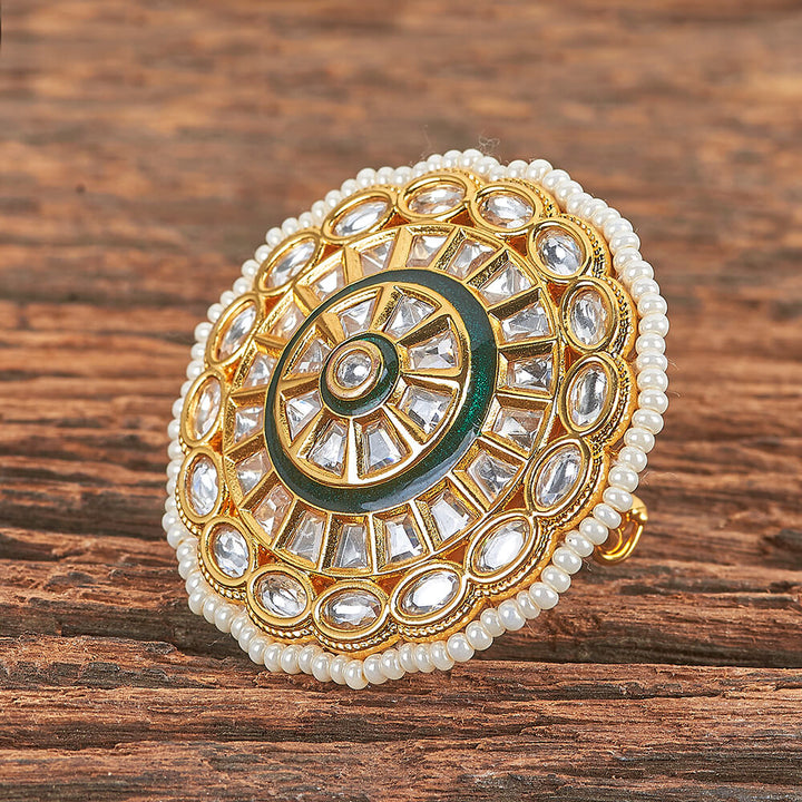 Kundan Adjustable Ring With Gold Plating 301798