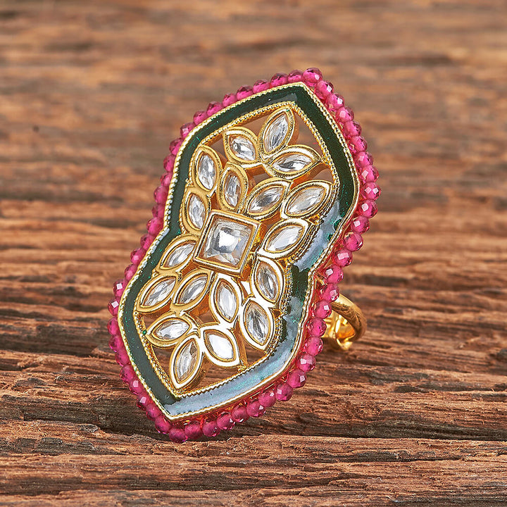 Kundan Pearl Ring With Gold Plating 301799