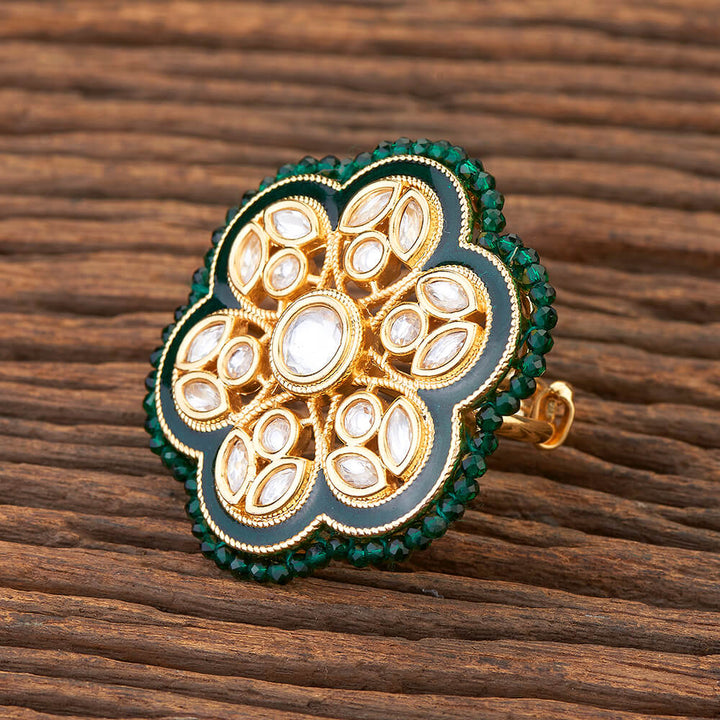 Kundan Adjustable Ring With Gold Plating 301817