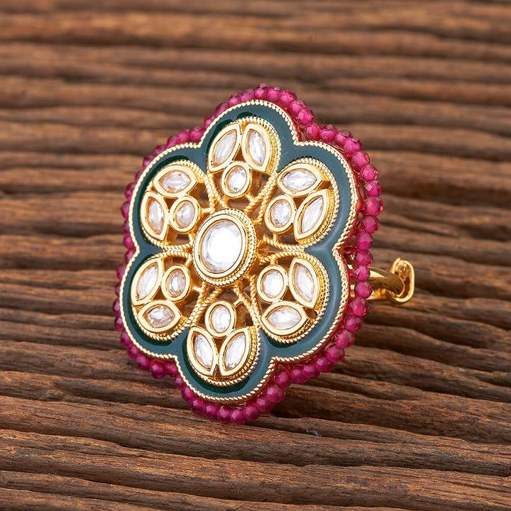 Kundan Adjustable Ring With Gold Plating 301817