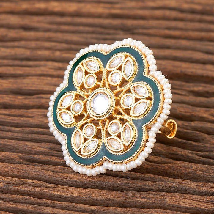 Kundan Adjustable Ring With Gold Plating 301817