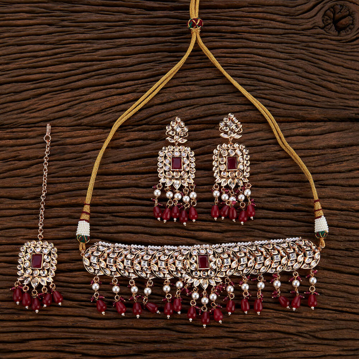 Kundan Choker Necklace With Rose Gold Plating 301872