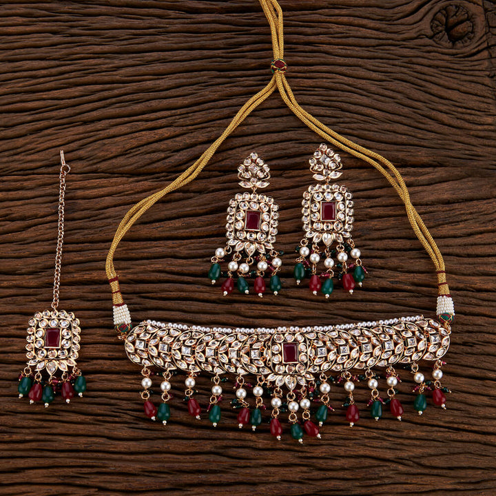 Kundan Choker Necklace With Rose Gold Plating 301872