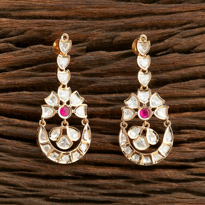 Kundan Chand Earring With Rose Gold Plating 301882