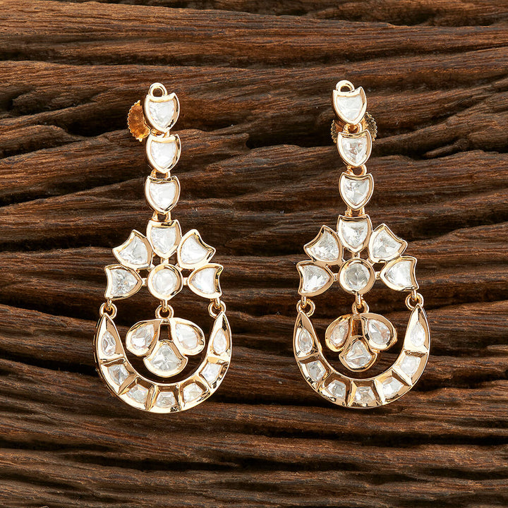 Kundan Chand Earring With Rose Gold Plating 301882