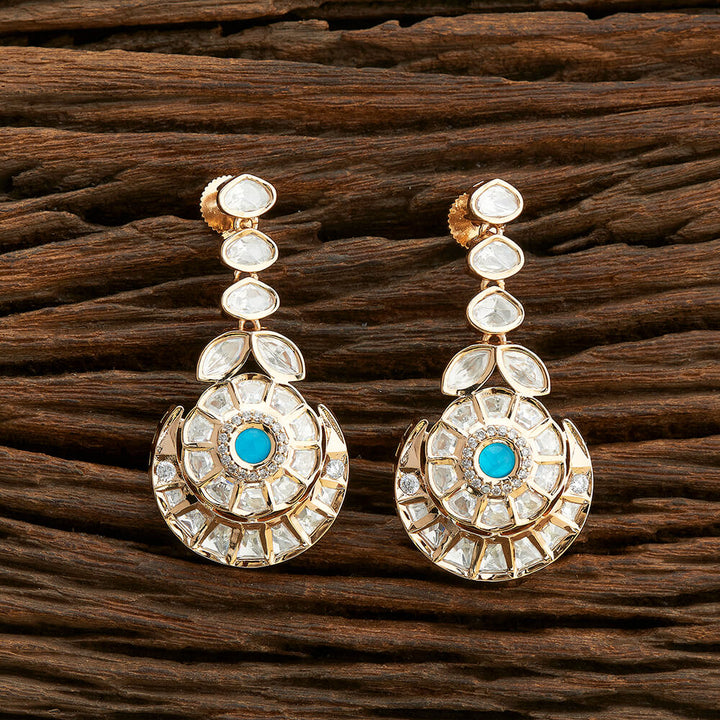 Kundan Chand Earring With Rose Gold Plating 301883