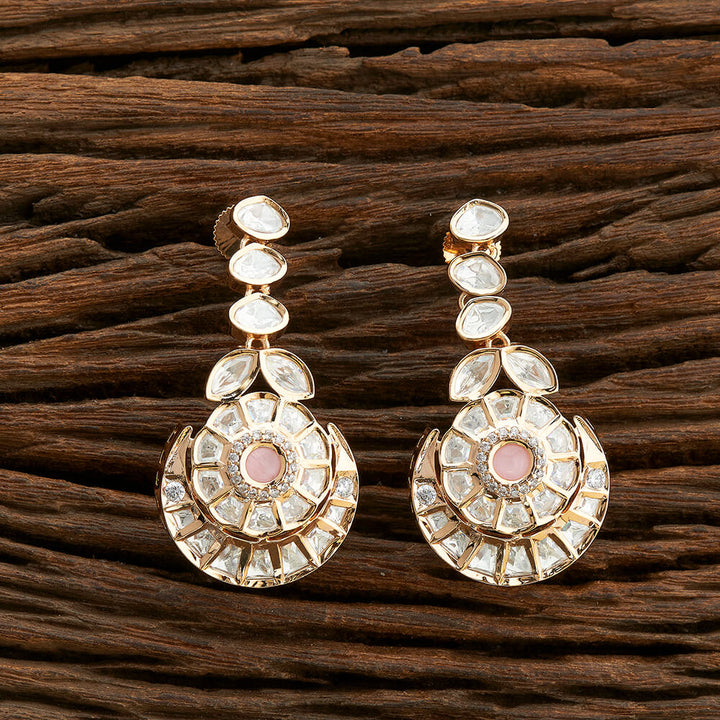 Kundan Chand Earring With Rose Gold Plating 301883