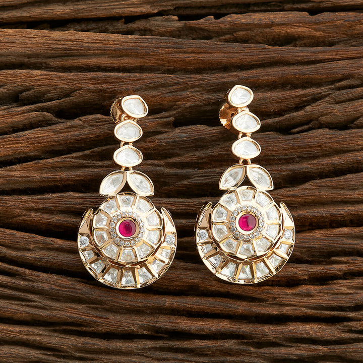 Kundan Chand Earring With Rose Gold Plating 301883