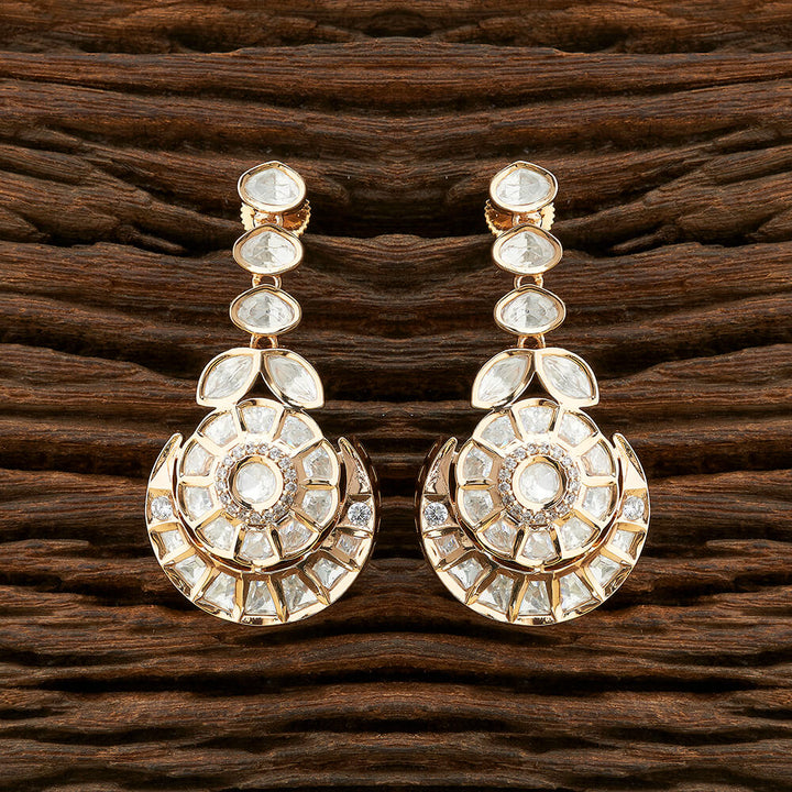 Kundan Chand Earring With Rose Gold Plating 301883