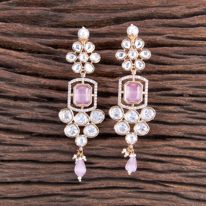 Kundan Long Earring With Rose Gold Plating 301922