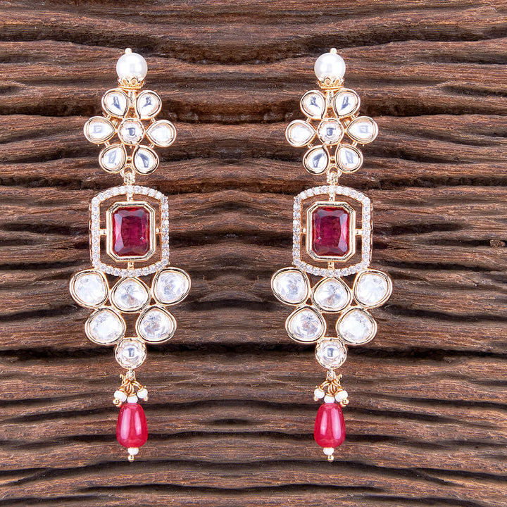 Kundan Long Earring With Rose Gold Plating 301922