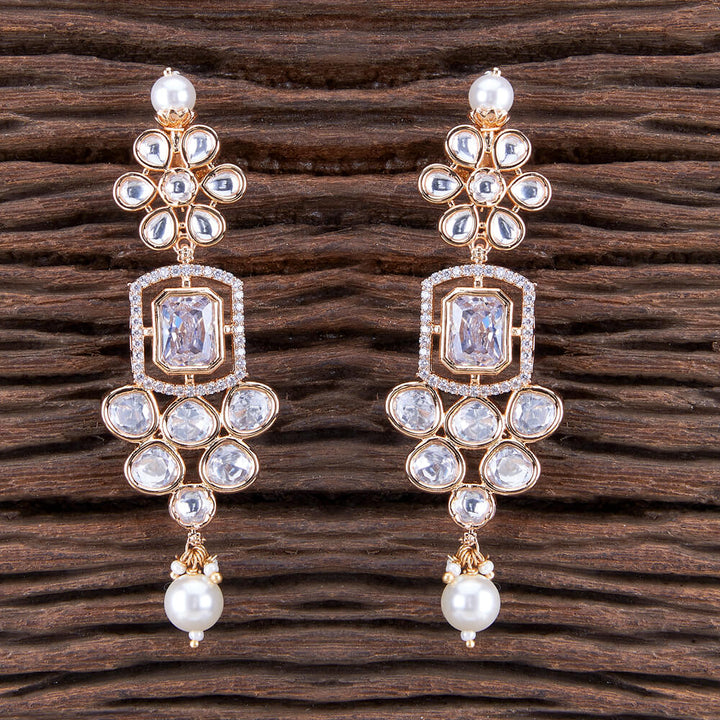 Kundan Long Earring With Rose Gold Plating 301922