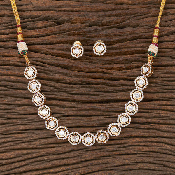 301992 Kundan Classic Necklace With Rose Gold Plating