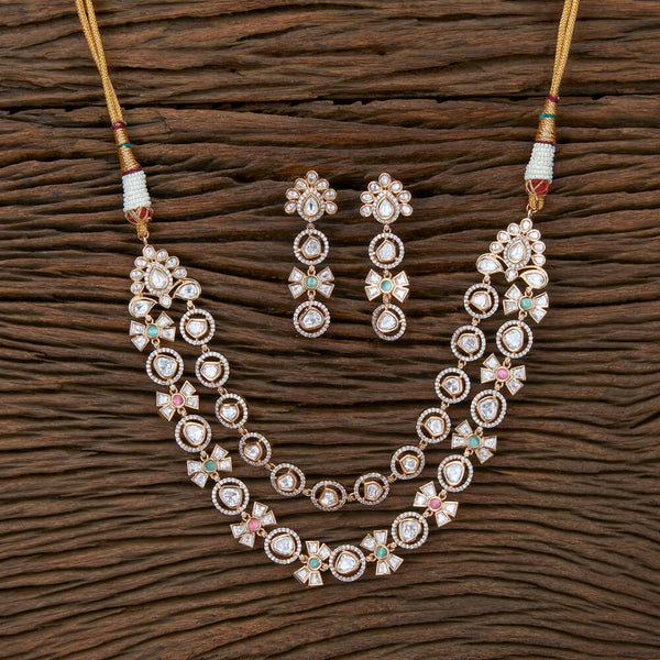 302012 Kundan Classic Necklace With Rose Gold Plating