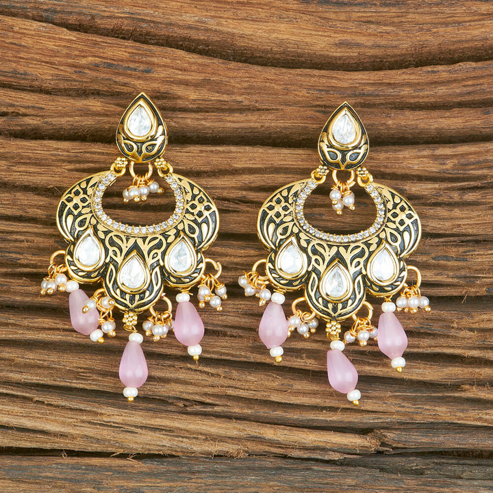 Kundan Chand Earring With Matte Gold Plating 302068