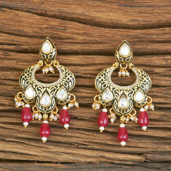 Kundan Chand Earring With Matte Gold Plating 302068