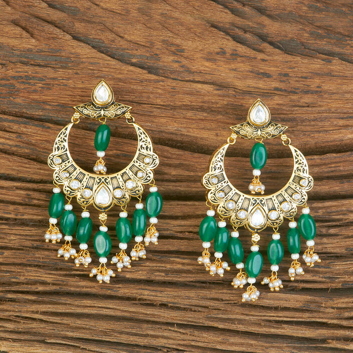 Kundan Chand Earring With Matte Gold Plating 302069