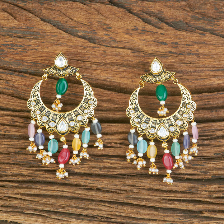 Kundan Chand Earring With Matte Gold Plating 302069