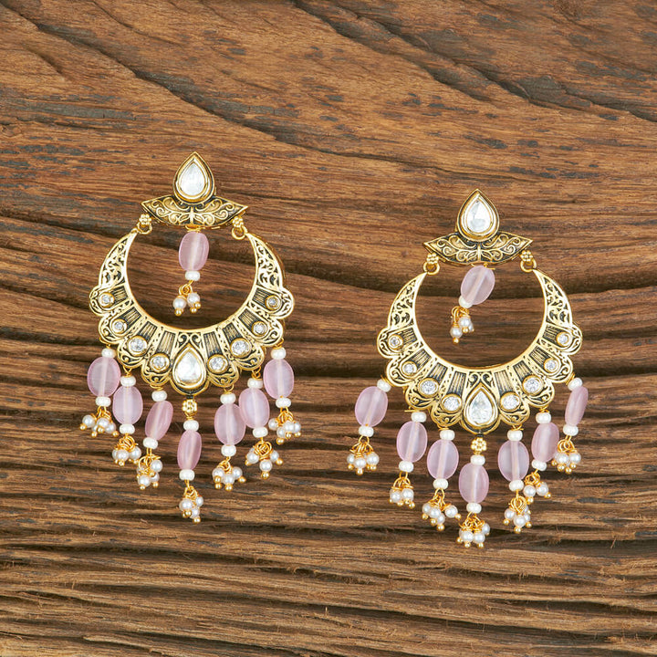 Kundan Chand Earring With Matte Gold Plating 302069