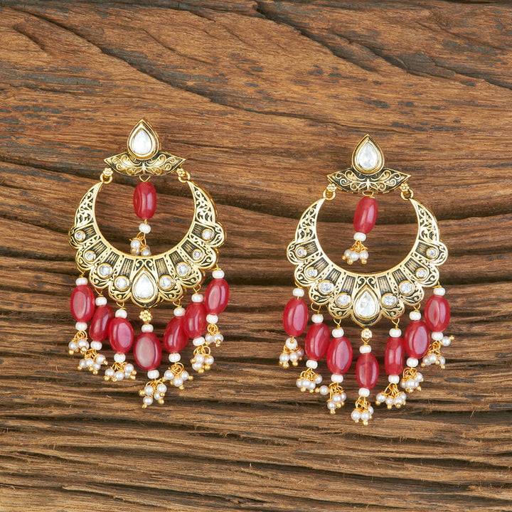 Kundan Chand Earring With Matte Gold Plating 302069