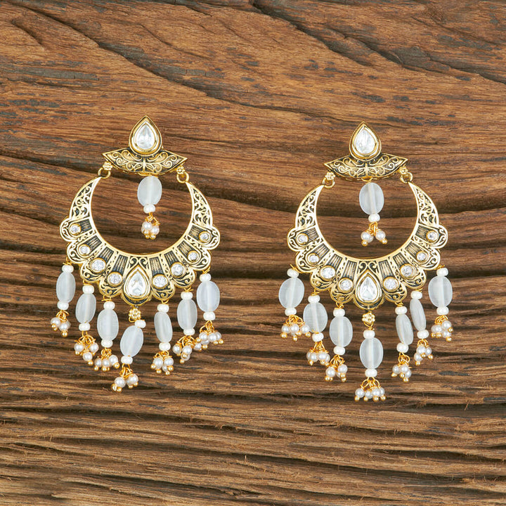 Kundan Chand Earring With Matte Gold Plating 302069