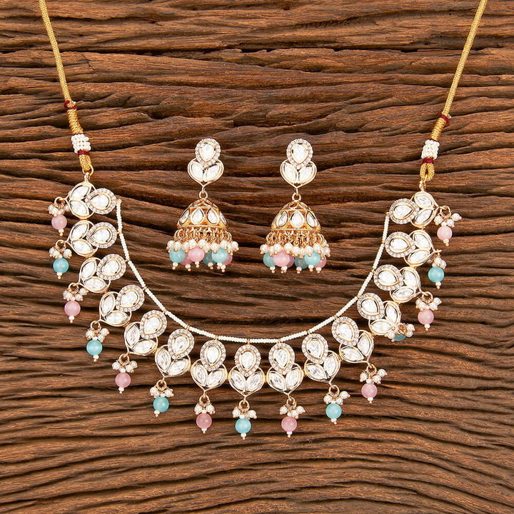 Kundan Pearl Necklace With Rose Gold Plating 302096