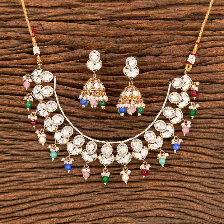 Kundan Pearl Necklace With Rose Gold Plating 302096