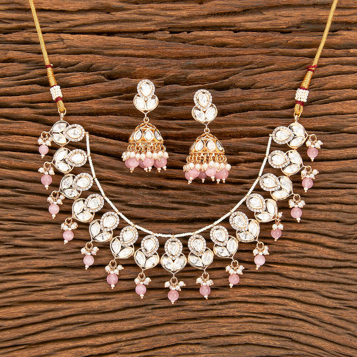 Kundan Pearl Necklace With Rose Gold Plating 302096