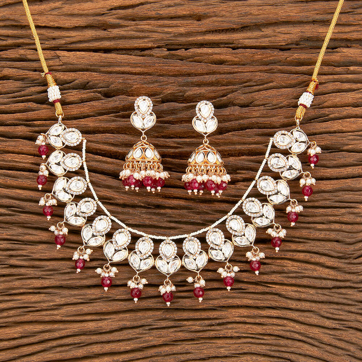 Kundan Pearl Necklace With Rose Gold Plating 302096