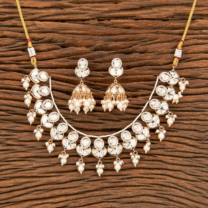 Kundan Pearl Necklace With Rose Gold Plating 302096