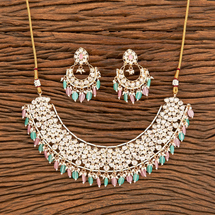 Kundan Pearl Necklace With Rose Gold Plating 302098