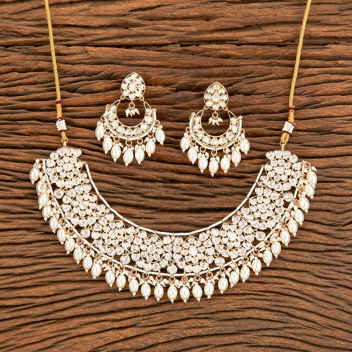 Kundan Pearl Necklace With Rose Gold Plating 302098