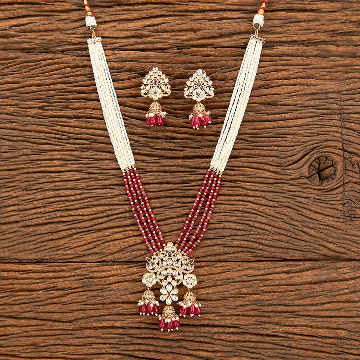 Kundan Moti Pendant Set With Rose Gold Plating 302107