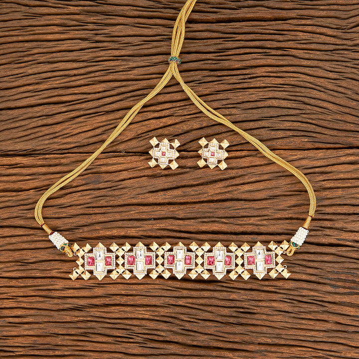 Kundan Choker Necklace With Rose Gold Plating 302108